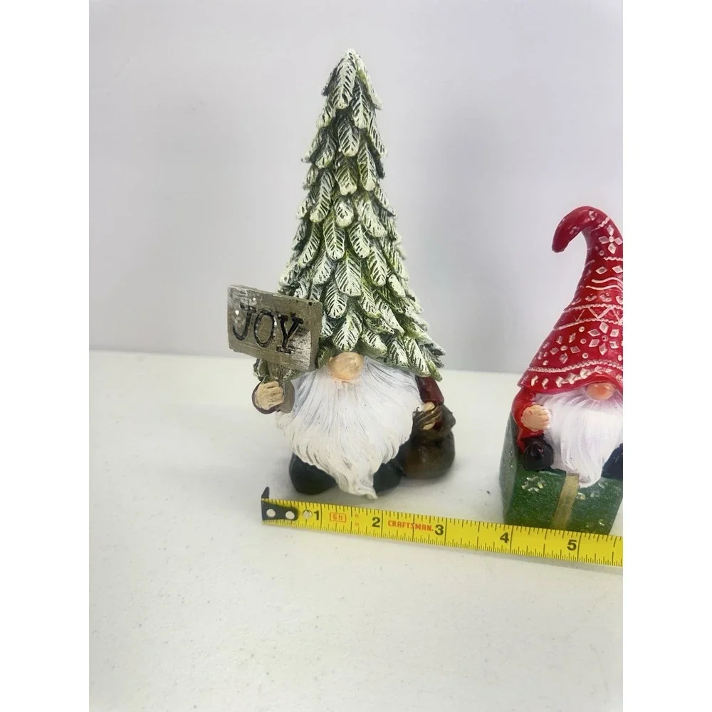 Christmas Gnome Figurines Set of 3 Resin Holiday Decor Tree Hat JOY Gift